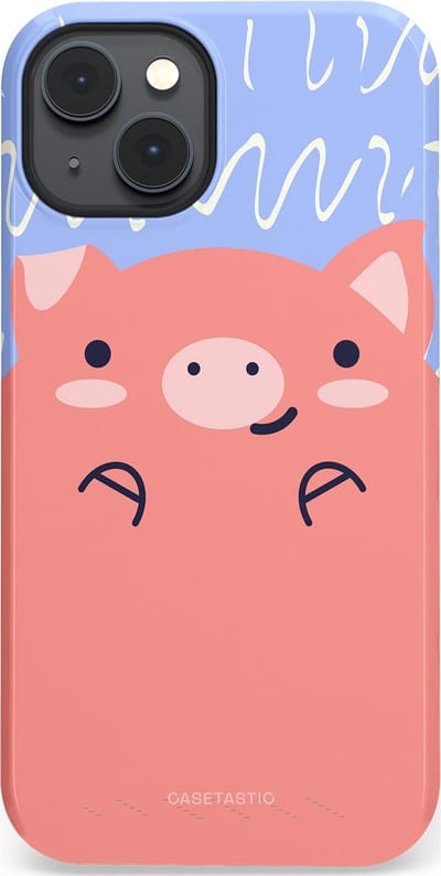 Casetastic hoesje geschikt voor Apple iPhone 14 Plus - MagSafe - Dubbellaagse bescherming - Knuffel van varken - Fashion Case - Koraal Lichtblauw