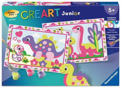 Ravensburger – CreArt Junior – Kunstnummer – Kleurrijke dinosaurussen – Schilder volgens nummers Set – Vanaf 5 jaar oud tot 12023213