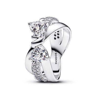 Pandora Sprankelende ring met strik en vervlochten banden Zilver Dames maat 58 193553C01-58