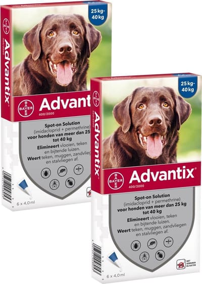 Bayer Advantix Vlooien & Teken Pipetten - Hond 24 tot 40kg - 2 x 6 stuks