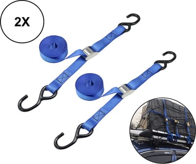 PD® Spanbanden - 2 stuks - Spanband - Sjorbanden - Spanbanden met klemsluiting - 3 meter - 200 KG draagkracht