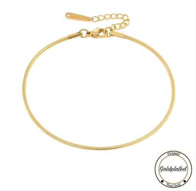 Borasi Snake Schakel Enkelband | Goldplated | Goudkleurig | Slang Schakel | Dames Enkelband |Dames Sieraden | Bracelet de cheville |