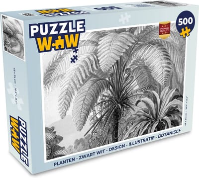 Puzzel Planten - Zwart wit - Design - Illustratie - Botanisch - Legpuzzel - Puzzel 500 stukjes