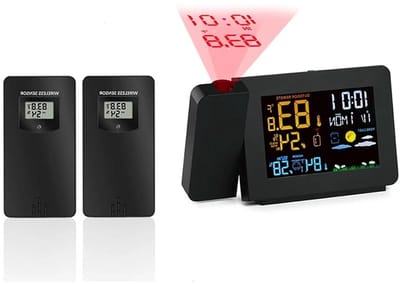 Weerstation Klok - Projectie Wekker - Weersvoorspelling Binnen - Dubbele Buiten Sensoren - 2 Stuks - Zwart