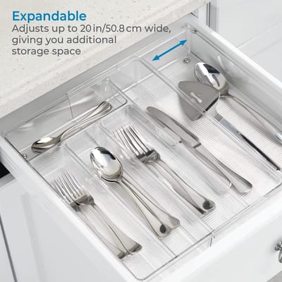 iDesign Linus Uitbreidbare Bestek Organizer - Opbergoplossing voor Keukenlade - 285 x 36 x 55 - Ruim Besteklade Organiseren