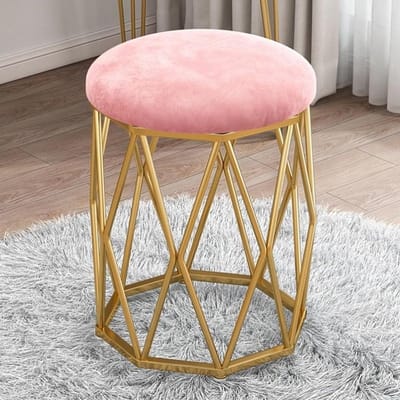 Kaptafel Kruk - Make-up Stoel - Comfortabel Zitten - Spons Gewatteerd - 35 x 40 x 43 cm - Roze