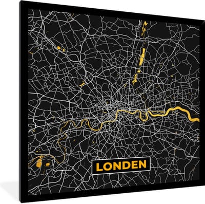 Fotolijst incl. Poster - Londen - Stadskaart - Plattegrond - Goud - Kaart - 40x40 cm - Posterlijst