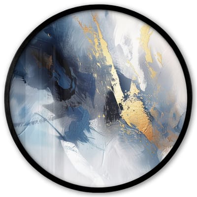 Poster in lijst Rond - Fotolijst 40x40 cm - Posters - Blauw - Modern - Marmer - Abstract - Goud - Ronde posterlijst zwart - Decoratie - Wanddecoratie woonkamer - Muurdecoratie slaapkamer