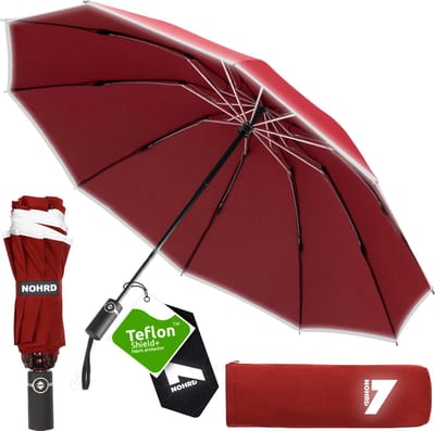 Nohrd Stormparaplu - Bordeaux Rood - Paraplu Opvouwbaar - Stormbestendig 108 km/h - Stormparaplu's - Automatisch In- en Uitklapbaar - Reflecterend - Paraplu's - Incl. Beschermhoes