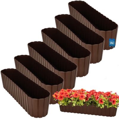KOTARBAU® 6 st. Balkonbak, Bloembak voor Balkon, Kunststof, 60 x 14 x 13 cm, Bruin, Plantenbak Balkon, Groot, Rustiek, Weerbestendig Plantenbak, voor Binnen en Buiten