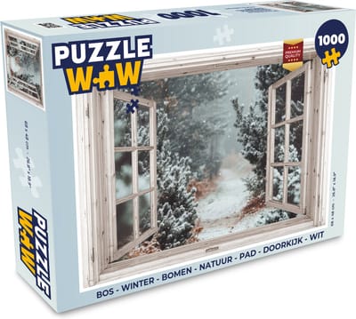 Puzzel Bos - Winter - Bomen - Natuur - Pad - Doorkijk - Wit - Legpuzzel - Puzzel 1000 stukjes volwassenen