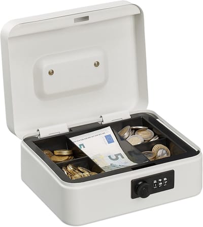 Doodadeals® - Geldkistje met Cijferslot – Geldkluisje – Spaarpot Volwassenen – Uitneembaar Vak – 8,5x20x17 cm – Wit
