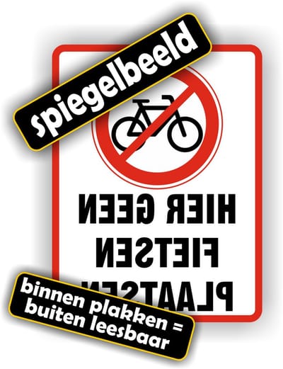 Jerma - Spiegelbeeld Raamsticker - Hier Geen Fietsen Plaatsen - 15x20 cm - Vinyl - zelfklevend