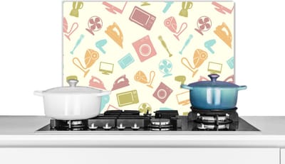 Spatscherm keuken 60x40 cm - Kookplaat achterwand Patronen - Huishouden - Elektronica - Retro - Muurbeschermer - Spatwand fornuis - Hoogwaardig aluminium