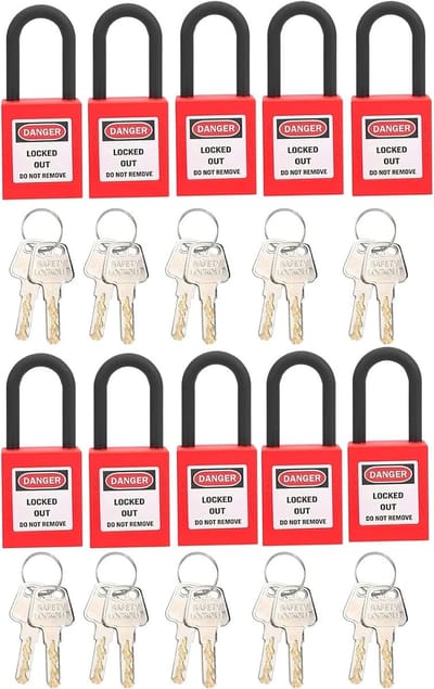 Veiligheidslot Set voor Lockout Tagout - 10 Sets van 38mm Nylon Hangsloten met Sleutel, Ideaal voor Werkplaats en Apparatuur Beveiliging