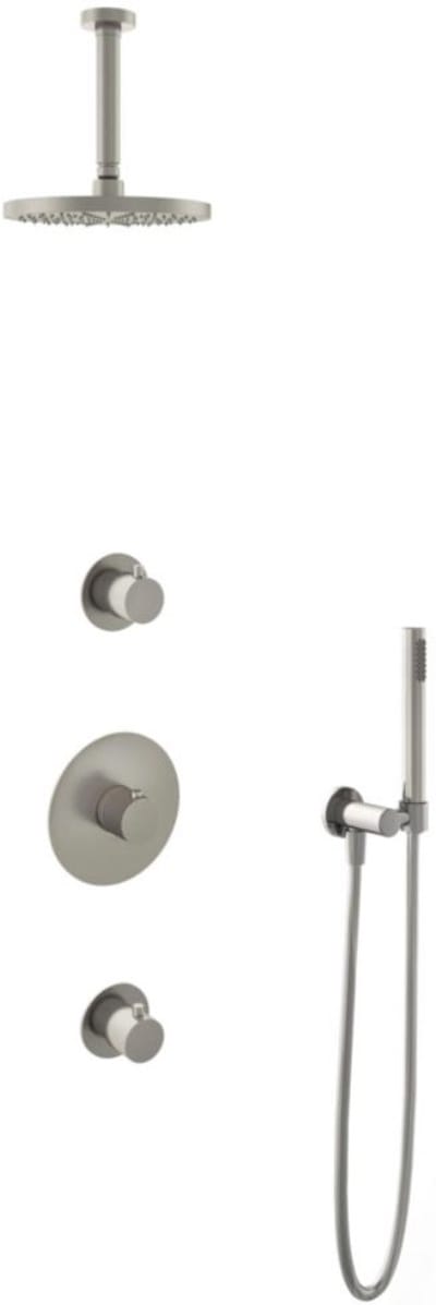 Hotbath Buddy - Inbouw Regendoucheset - 2 Stopkranen - Thermostatisch - Plafondbuis 15 cm - Hoofddouche 200 mm - Staafhanddouche - Waterbesparend - V02