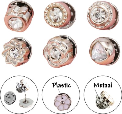 Fako Bijoux - Pin Broche Mini - Steek Pin Knopen Set - 6 Mini Broches - 8-12mm - Silver, Gold & Shiny - 6 Stuks - Zilver & Goud - Serie 2