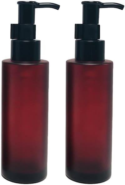 Dailygoods- Lotion Pomp Set - 2-delige Amberkleurige Glazen Flessen - UV-beschermend - Compact voor Reizen - Lekvrije Pompbeveiliging - Precisie-doseerbare Pompen - Fles