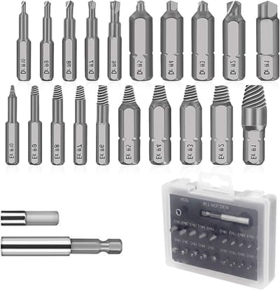 22-delige set voor het verwijderen van beschadigde schroeven, inclusief magnetische bit houder en extra tools voor gebroken bouten en schroefreparatie