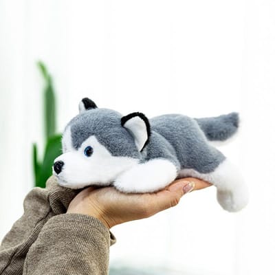 Husky Poppen Schooltassen Cartoon Hangers Poppen Knuffels Sleutelhanger Leuke Ornamenten Cadeaus [Lying Position 22cm; Sitting Position 15cm] gray
