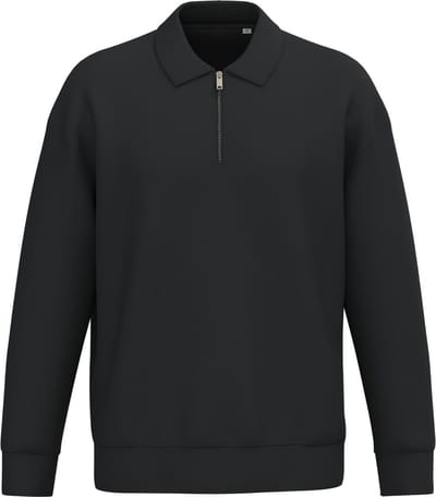 Native Spirit Ecologische uniseks sweater met kwartrits, polokraag en afhangende schouders NS432 - Black - L
