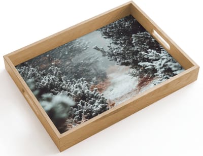 Dienblad hout 40x30 cm - Schootdienblad - Bos - Winter - Bomen - Natuur - Pad - Sneeuw - Borrelplank rechthoek - Plateau dienbladen