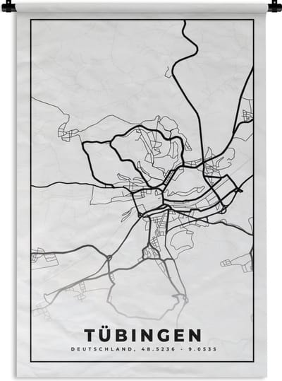 Wandkleed - Wanddoek - Tübingen - Plattegrond - Kaart -Stadskart - 120x180 cm - Wandtapijt - Stadskaart
