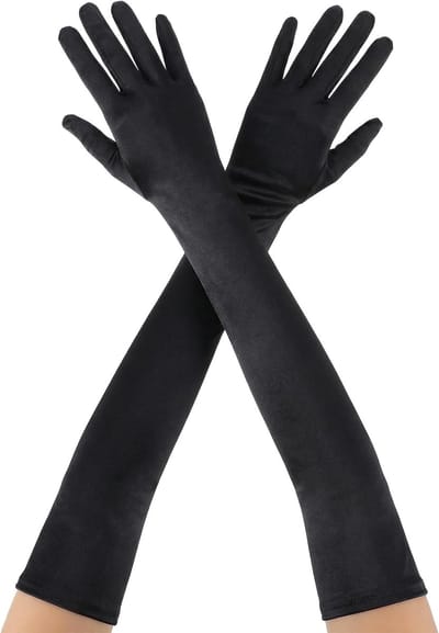 Handschoenen, satijn, zwart, elegante zijden handschoenen, klassieke avondhandschoenen, stof, jaren 20, opera-handschoenen, danshandschoenen voor Halloween, carnaval, maskerade