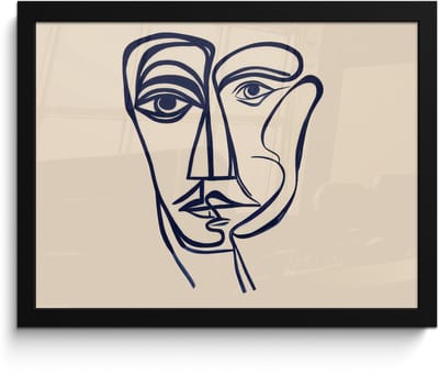 Poster in lijst - Fotolijst 40x30 cm - Posters - Minimalistisch - Lijnillustratie - Beige - Donkerblauw - Posterlijst zwart - Decoratie - Wanddecoratie woonkamer - Muurdecoratie slaapkamer
