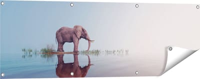 Gards Tuinposter Olifant bij het Water - 120x40 cm - Tuindoek - Tuindecoratie - Wanddecoratie buiten - Tuinschilderij
