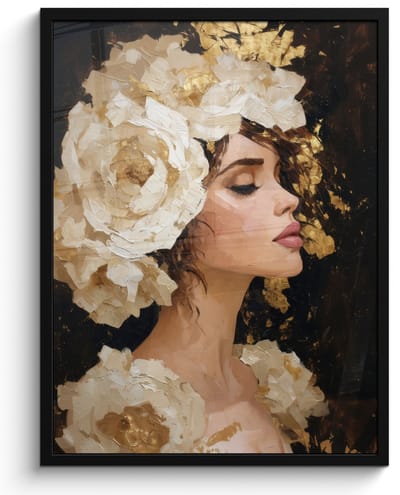 Poster in lijst - Fotolijst 60x80 cm - Posters - Abstract - Vrouw - Bloemen - Wit - Posterlijst zwart - Decoratie - Wanddecoratie woonkamer - Muurdecoratie slaapkamer