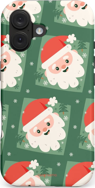 Casetastic hoesje geschikt voor Apple iPhone 16 - MagSafe - Dubbellaagse bescherming - Kerstmannen in het bos - Fashion Case - Donkergroen Wit Terracotta Crème