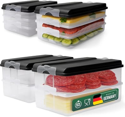 Novaliv voedselcontainers (6x klein + 4x groot + 4x deksels), stapelbaar voor koelkast en vriezer, set opslagcontainers, opbergdoosorganizer, voor vleeswaren, worst, kaas, fruit, groenten, maaltijdvoorbereiding