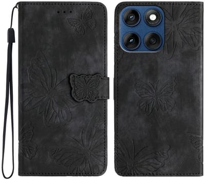 Coverup Hoesje - Geschikt voor Motorola Edge 60 / 60 Fusion Hoesje - Coverup Vlinders Book Case - Zwart