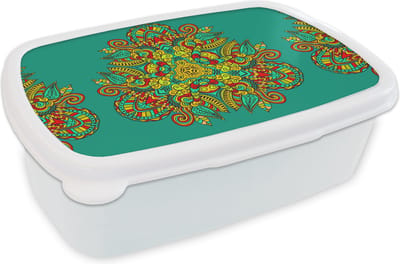 Broodtrommel Wit - Lunchbox - Brooddoos - Patronen - Krullen - Folklore - 18x12x6 cm - Volwassenen