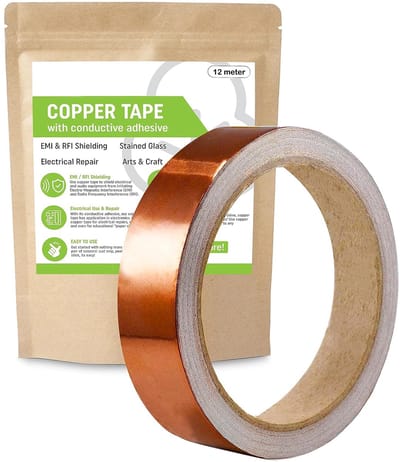 Kopertape | Slakkenwering 12 meter | Zelfklevende kopertape voor planten & potten | Milieuvriendelijke slakkenafweer | Geleidende tape voor EMI/RFI afscherming & elektronica | Koperfolie | Anti Slakken tape