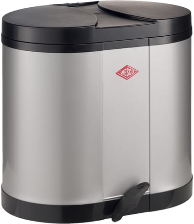 WESCO Eco-verzamelaar Prullenbak | 30 Liter | Duo Pedaalemmer (2x15 Liter) | Metaal - Zilver | Afvalscheiding - Made in Germany