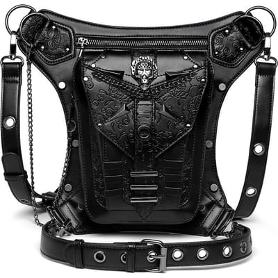 Steampunk Vrouw, Schoudertas met één band, Doodshoofd Kettingtas, Buiten Motorfiets, Heuptas, Man gray