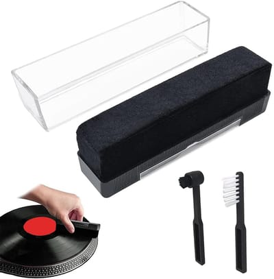 Platenborstel - Platenborstel Premium 3 in 1 - Schoonmaakset - Naaldborstel - Schoonmaakset Voor Vinylplaten - Premium Platenborstel + Naaldborstel - Antistatisch - Latenreiniger - Soft Brush Record Brush - Zwart