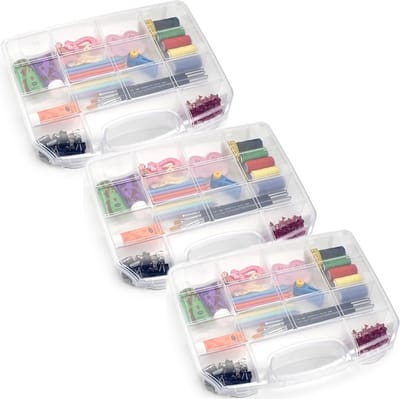 Plasticforte Opbergkoffertje - 3x - 8 vaks - kunststof - transparant - 36 x 28,5 x 6 cm - opbergers