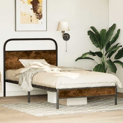 vidaXL - Bedframe - zonder - matras - bewerkt - hout - gerookt - eiken - 107x203 - cm