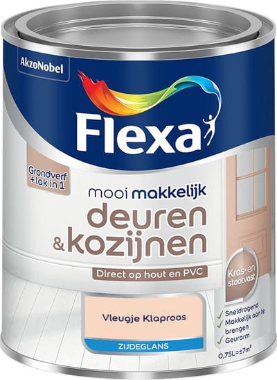 Flexa - Mooi Makkelijk Deuren & Kozijnen Zijdeglans - Vleugje Klaproos - Mengverf - 750 Ml