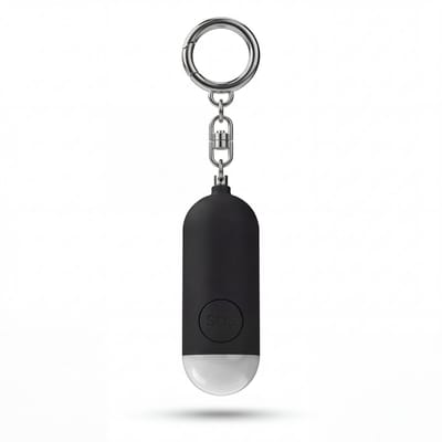 PA100 – Persoonlijk Alarm Sleutelhanger – 130 dB – USB-C Oplaadbaar – LED Zaklamp – Noodalarm zwart