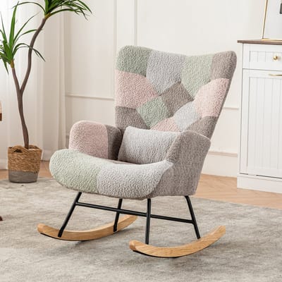 HAUSS SPOLE Schommelstoel - Relaxstoel Met Rugleuning - Polstersessel Schommelstoel Met Voetensteun - Comfortabele Ontspannende Stoel Voor Woonkamer - Stof - Kleurrijk