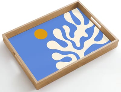 Dienblad hout 50x35 cm - Schootdienblad - Minimalistisch - Organisch patroon - Blauw - Borrelplank rechthoek - Plateau dienbladen