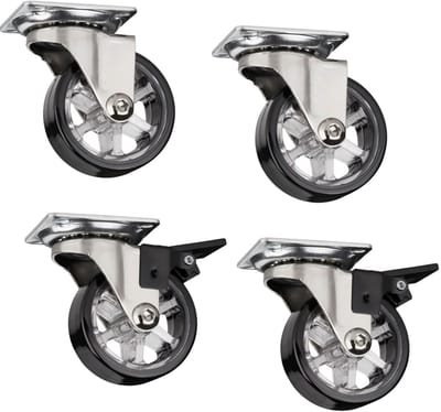 Set van 4 decoratieve design meubelwielen RAPID wielen Ø 50 mm zwart (2 x met rem + 2 zonder rem), draagvermogen 35 kg, hoogte 64 mm, meubelzwenkwielen van SOTECH
