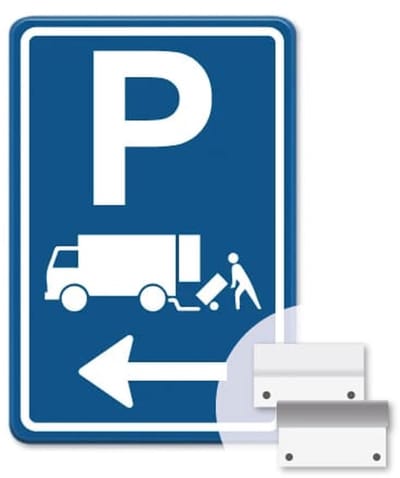 Parkeerbord Laden en Lossen Pijl links - blauw - Weerbestendig Aluminium - 40x60 cm - Bevestiging: Met muur-/ wandmontage beugels