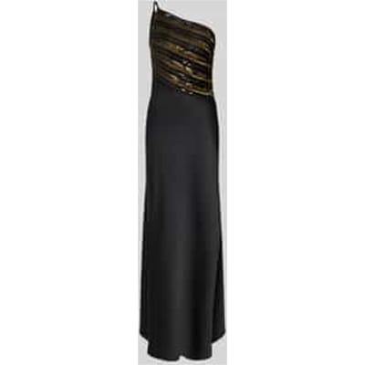 Avondjurk met kralen en pailletten in one shoulder-look