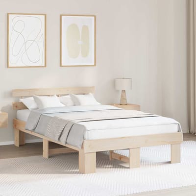 vidaXL - Bedframe - met - hoofdeinde - Naturel - 135 - x - 190 - cm - Massief - grenenhout