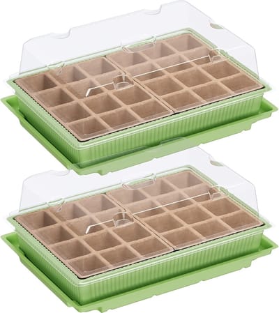 Famanu – Mini broeikas voor 24 planten, 27 x 19 x 10 cm, groen/transparant, kunststof/cellulose, set van 2